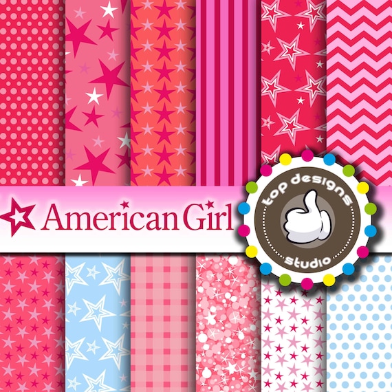American Girl Doll Digital Paper AMERICAN by Topdesignsstudio