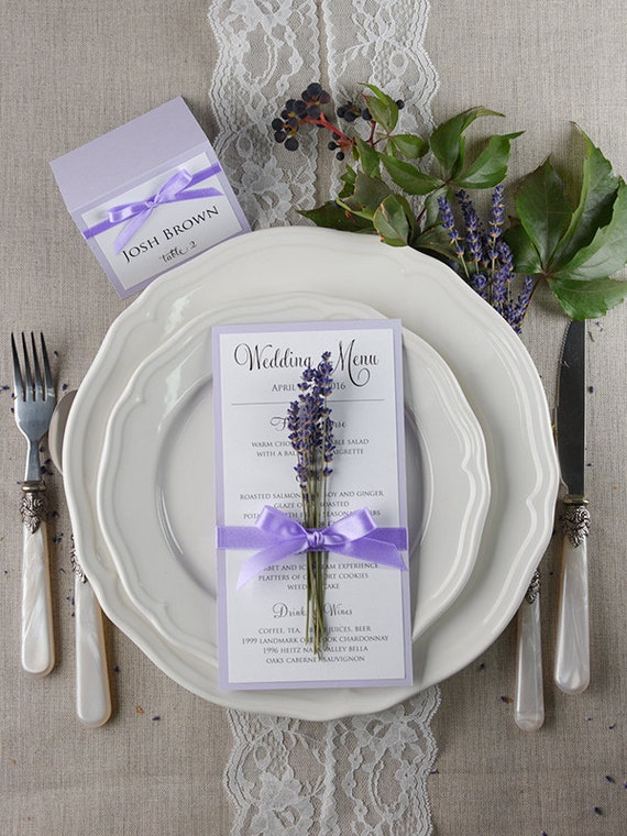 Set of Wedding Menu Cards and Lily Cards 10, Lily Menu Card, Lavender Lily Cards,Pure Place Card, Eat, drink and be married,