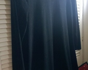 Vintage Black Velvet Dress Long Sleeve Winter Fall Black Velour A Line Dress Womens Size 6 or Size Small-Medium