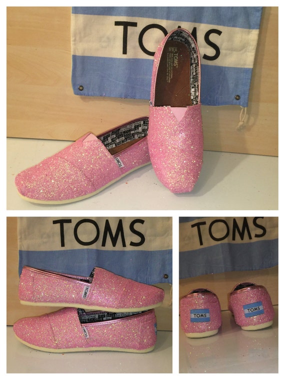 Women's TOMS sparkly petal pink glitter handmade by CrystalCleatss