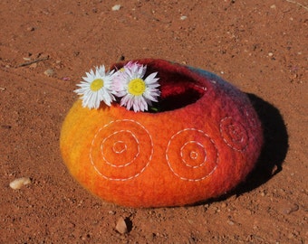 Australian Merino Wool Wet Felted & Hand Embroidered RaindbowBowl Dish Pod