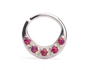 Septum Ring Nose Ring Septum Jewelry Body Red Fire Opal Piercing Sterling Silver Indian Style 14g 16g - SE027R SS OP76
