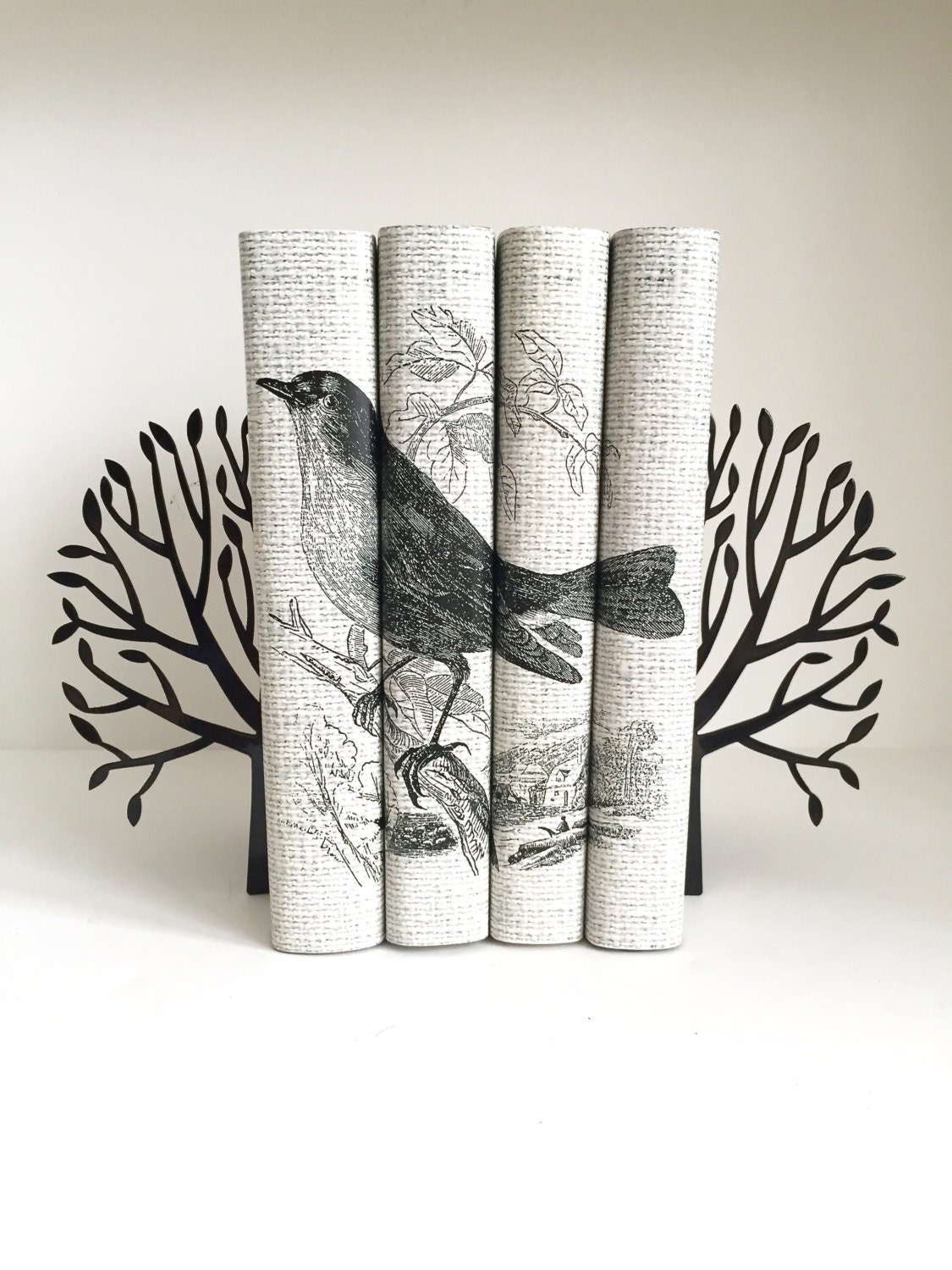 Gray Books with Bird Decorative Book Covers Gray Books with