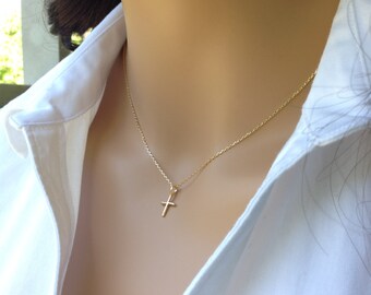 Faith Necklace, Tiny Cross Necklace Encouragement Gift, Cross Necklace Womens, Small Gold Cross Necklace For Girls, Cross Necklace Silver