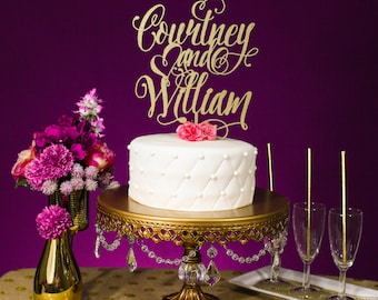 Wedding Cake Topper | Custom Name | Gold or Silver Metallic
