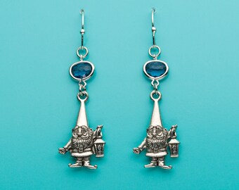 Gnome Earrings, Sapphire Gnome Earrings, Sapphire Crystal Earrings, Gnome Gift, Dangle Earrings, Gifts for Her, 160