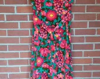 1970's maxi dress velvet flower power Ladies M-L