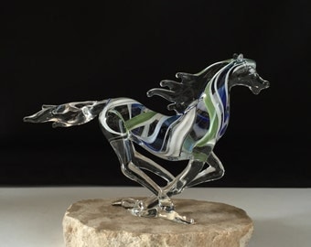 Handblown Glass Running Horse Sculpture