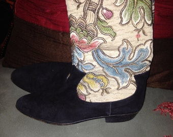 1980s Andrea Carrano Jacquard and Suede Mid-Calf Boots