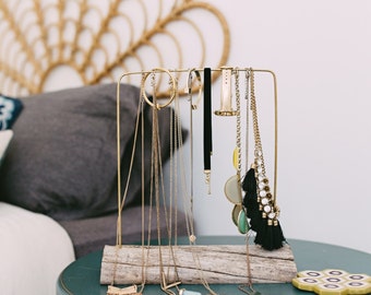 Driftwood and brass metal jewelry stand/jewelry holder/necklace holder/necklace stand/bracelet holder/bracelet/jewelry display/jewelry stand