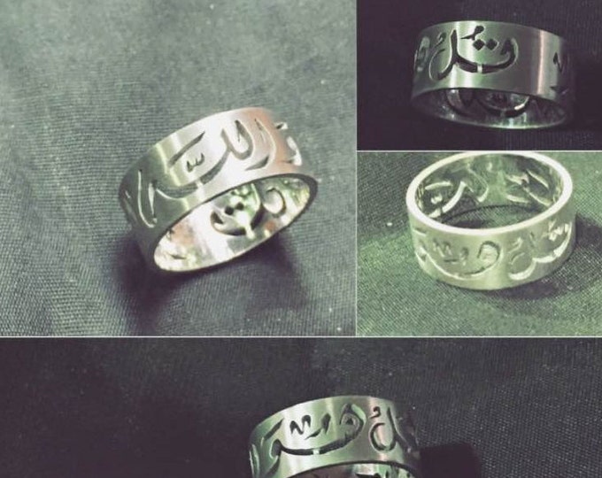 Personalized Arabic names ring, made of Sterling Silver 925 and gold plated(White or Yellow) , Arabic calligraphy jewelry wedding band ring.