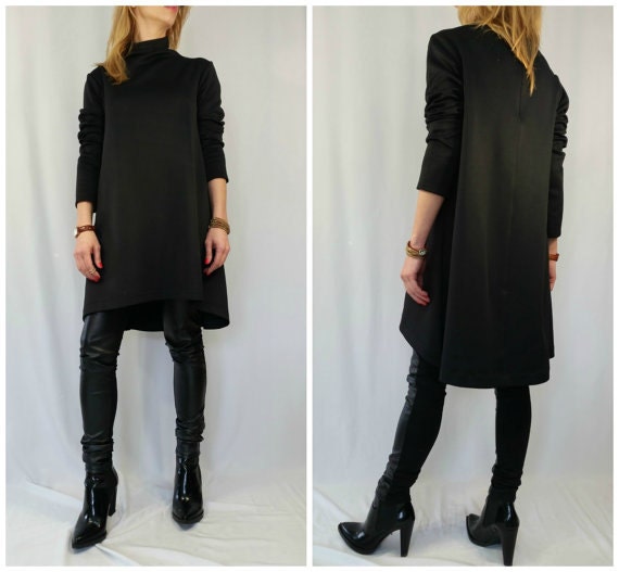 Black Loose Dress Oversize Casual Dress Knee Length Tunic