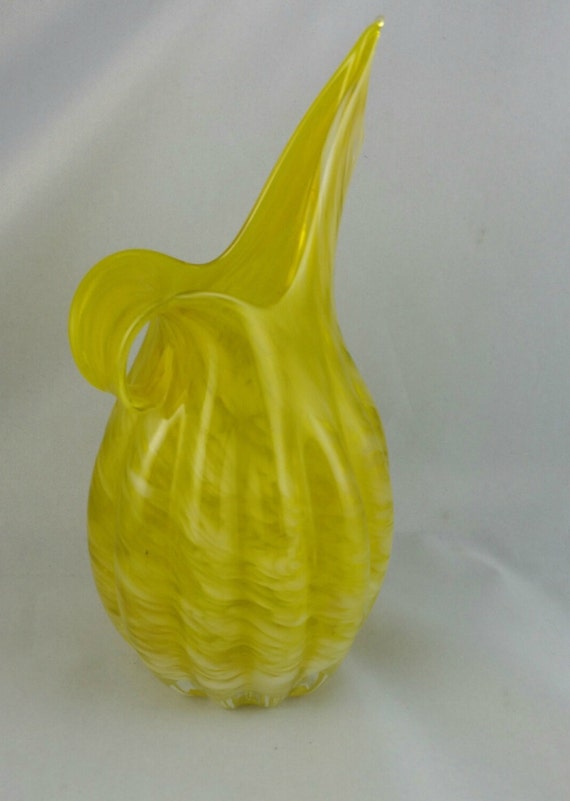 Vintage Lefton Yellow Swirl Art Glass Pitcher Vase Yellow