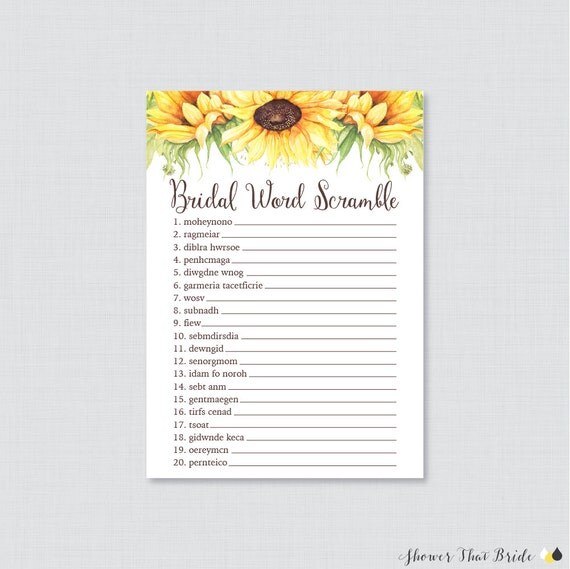 sunflower bridal shower word scramble printable rustic