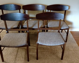 Mid Century Danish Modern Set of Five Teak Stanley American Forum Collection Dining Chairs