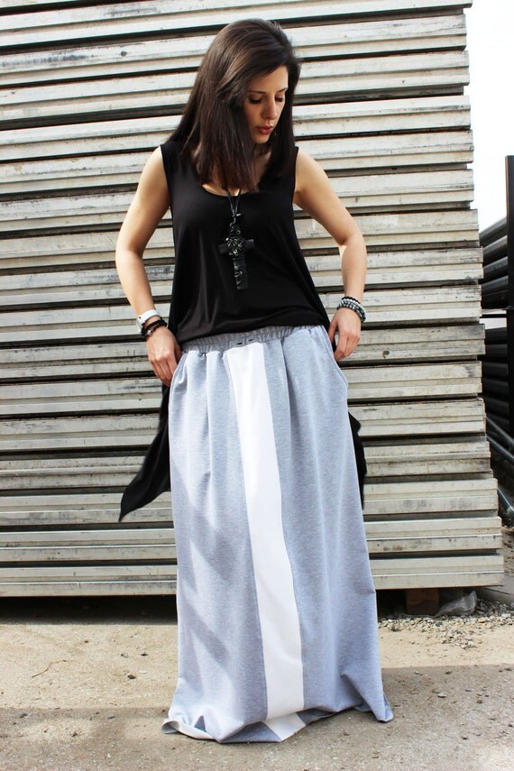 Long Grey Casual Skirt/ Cotton Loose Skirt / Summer