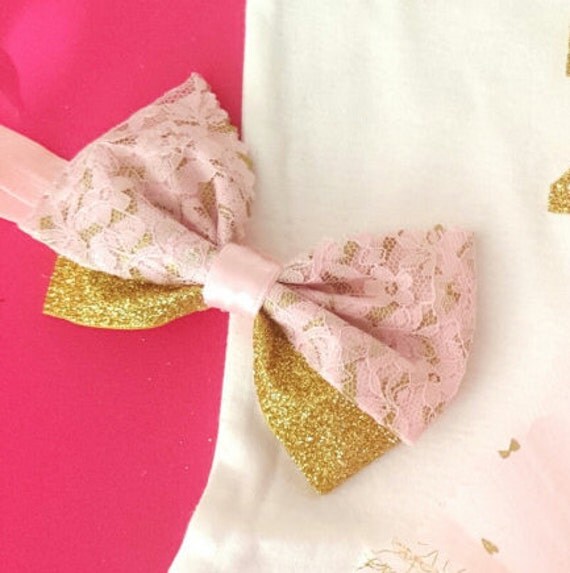 Pink and gold glitter headband baby headband pink hair clip