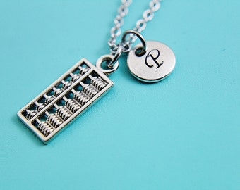 Abacus Pendant Charm Necklace, Silver Abacus Charm with Initial Letter Charm Necklace, Monogram Charm,Personalized Jewelry