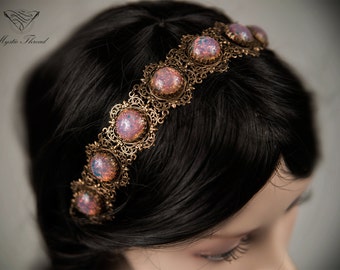 Pink fire elegant medieval renaissance headpiece-silver headdress-medieval headpiece-gothic headpiece-victorian headdress