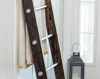 Wood Ladder, Blanket Ladder, Modern Industrial Deco, Industrial Furniture, Ladder Decor, Decorative Ladder, Reclaimed Wood, Blanket Display