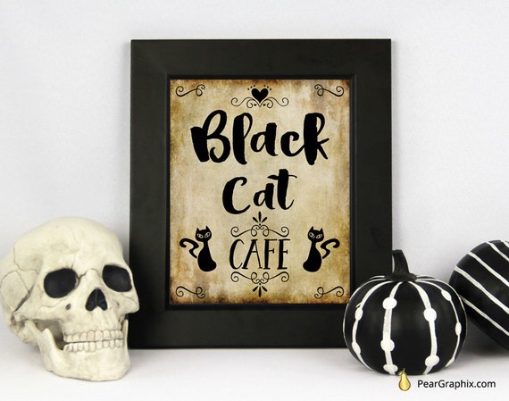  Black  Cat  Cafe  Halloween Kitchen Decor Halloween Printables 