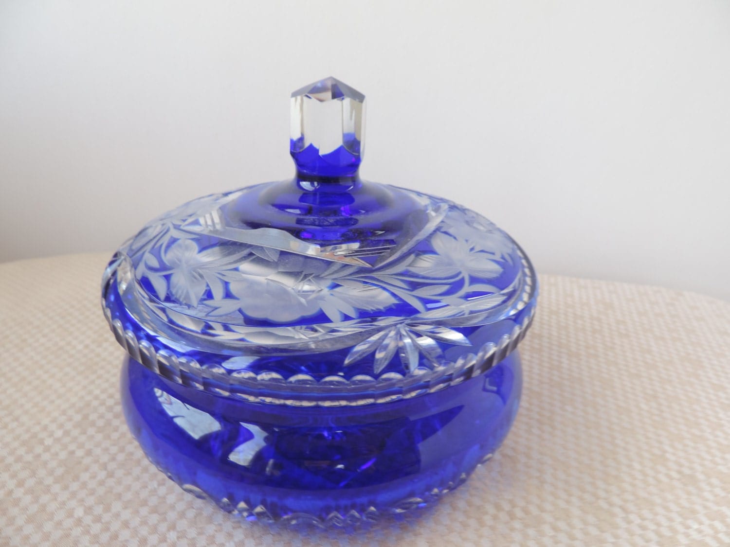 Cobalt Blue Cut Lead Crystal Candy Dish Vintage Germany