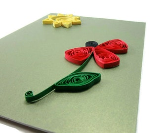 Paper Quilled Card, Quilling Flowers, Sun Card, Green Shimmer Card, Blank Greeting Card, Birthday Card, Thank You Card, Sympathy Card, Bday