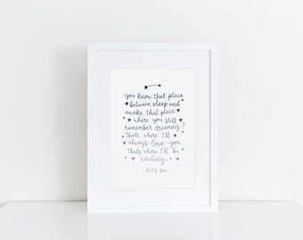 Peter Pan Quote Print Love Quote Nursery Wall Art Kids Book Quote Peter Pan Nursery Poster Love Print Gift For Kids Stars Nursery Art