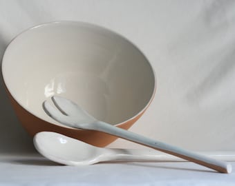 Ceramic salad bowl, salad bowl with cutlery, ceramic