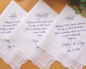 Flower Girl Hankerchiefs-(3)-wedding Hankerchiefs-Today you hold a BASKET of FLOWERS - custom PRINTED-LS5FCA