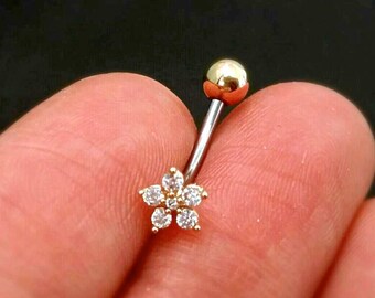 CZ Flower Belly Button Ring, rose gold flower belly ring, gold belly rings, small belly rings naval ring belly piercing belly jewelry