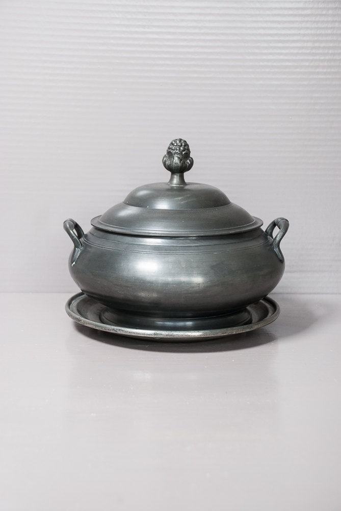 French Pewter Tureen Large soup tureen with lid and under