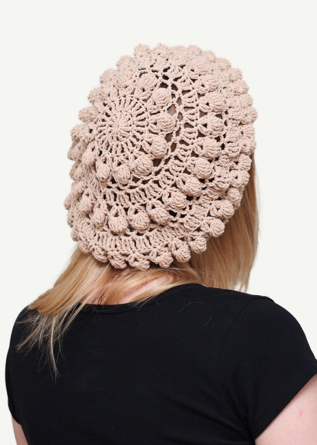 Crochet beret Women's lace beret Beige Crochet beret