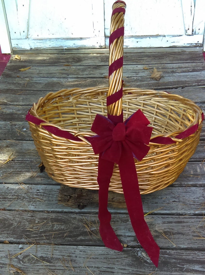 Vintage Gold Big Wicker Basket With Red Bow Photo Pro Basket