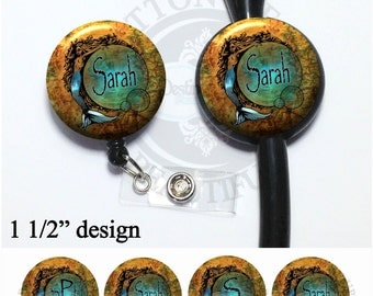 Old World Map Mermaid Retractable Badge Reel Id Holder or Stethoscope Id Tag, Personalized Monogram, Occupation, Name, Initial (A132)