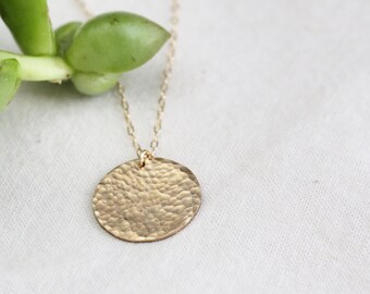 Hammered Layering Necklace - Hammered Gold Circle Necklace - Gold Disc Necklace - Circle Tag Necklace- Gift for Her - Mom Necklace - Mothers