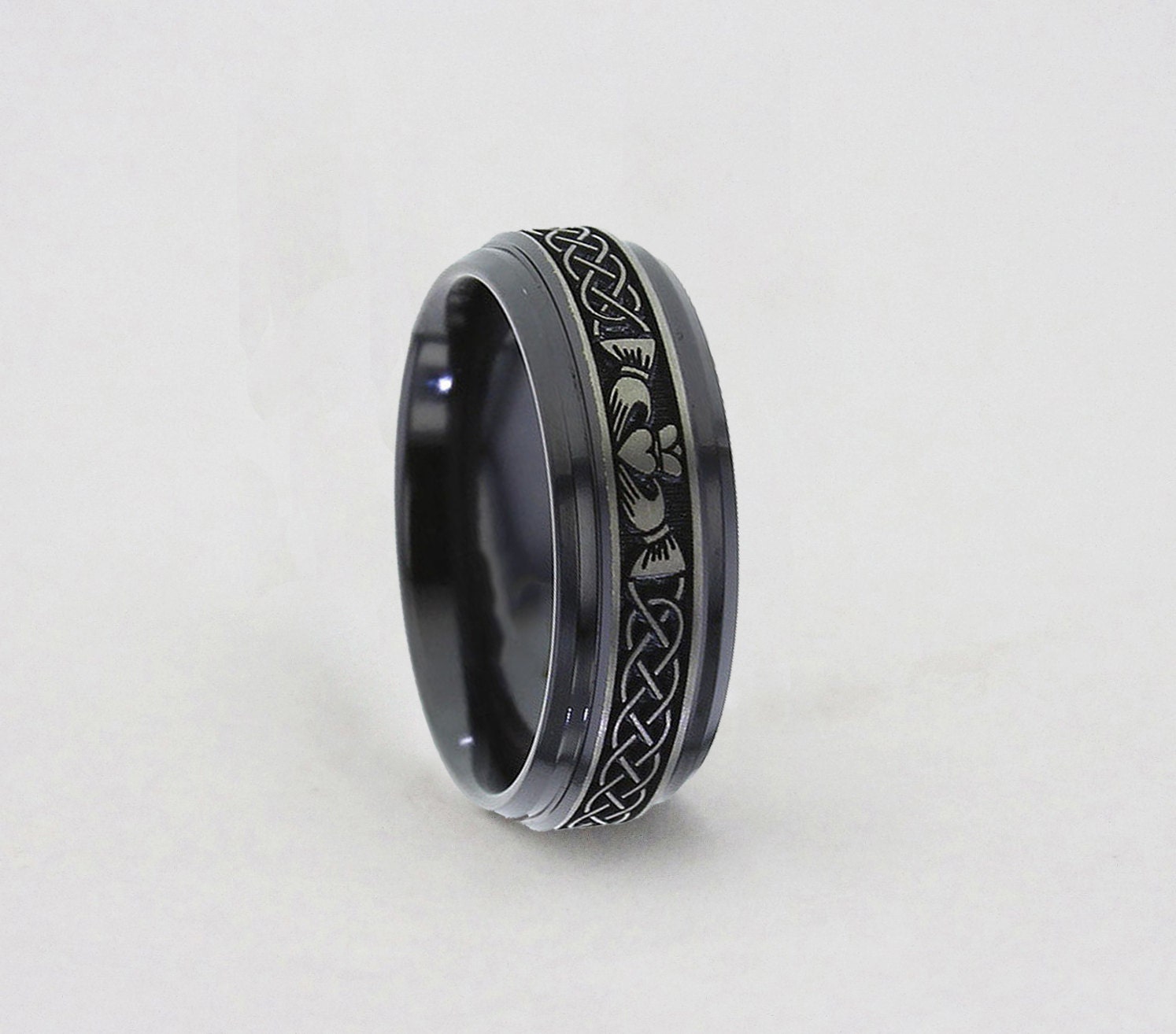 Claddagh Black Zirconium Ring Black Wedding Band Black