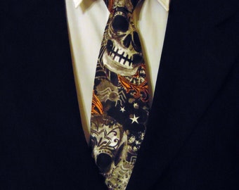 Halloween Necktie, Halloween Tie, Skull Necktie, Skull Tie, Black Necktie, Black Tie, Mens Necktie, Mens Tie, Gift, Father, Goth, Gothic