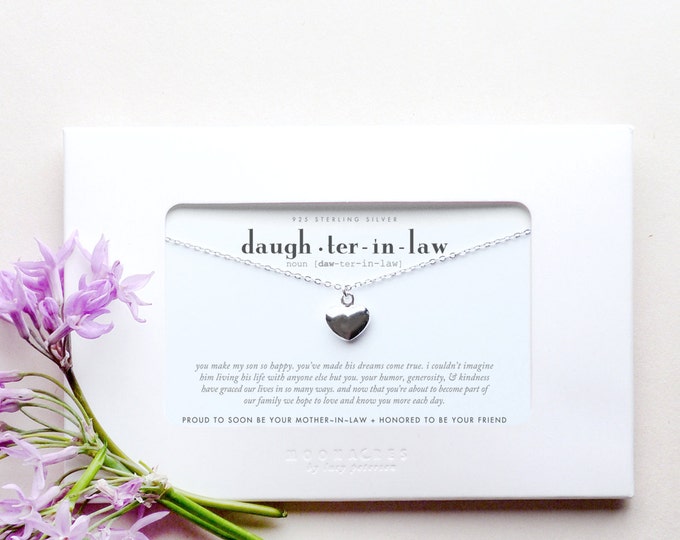 Daughter In Law | From Mother In Law to Future Daughter-In-Law | Sterling Silver Heart Necklace Poem Message Card Engagement Wedding Gift