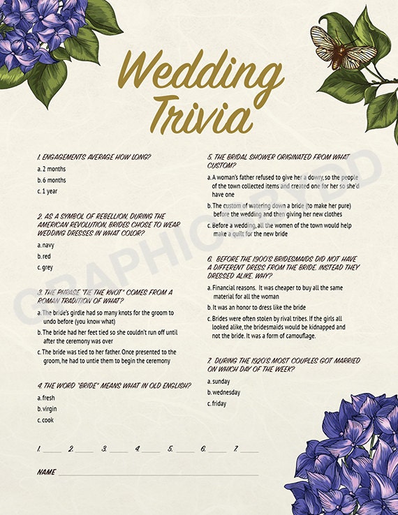 Printable Wedding Trivia Game by GraphicsByDD on Etsy