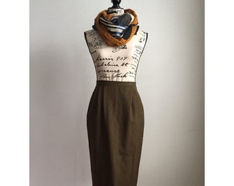 Vintage Midi Skirt, Olive-Brown Midi Skirt, Midi Skirt