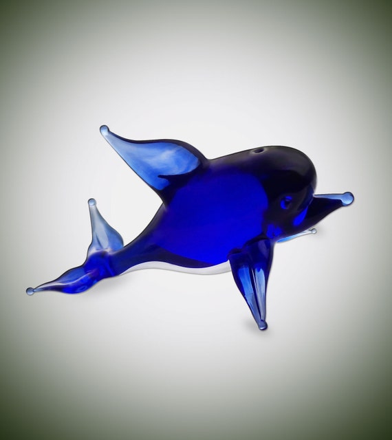 Blue Glass Dolphin Figurines Hand Blown Glass By Artglasssale