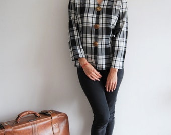 Vintage 80s Black and White Checked Jacket - UK 10/12