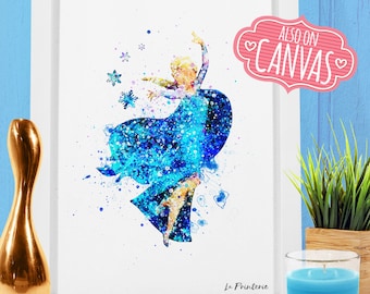 Elsa, Frozen Elsa Decor, Snow Queen Disney Frozen Elsa Party, Elsa Frozen Print Babyshower Gift Canvas Princess Wall Art Watercolor Poster