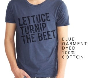 lettuce turnip the beet ® trademark brand OFFICIAL SITE - blue garment dyed cotton t shirt, farmers market, vegan, vegetarian, chef, garden