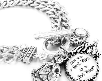 Good Witch Charm Bracelet, Good Witch Bad Witch Jewelry, Halloween Bracelet, Stainless Steel Jewelry, Wizard of Oz