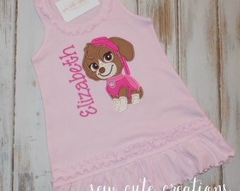 Skye Dress, Puppy dress, Dog Birthday Dress, Puppy Birthday Dress, Girl Birthday Dress, Paw Puppy dress, Girl dog dress, sew cute creations