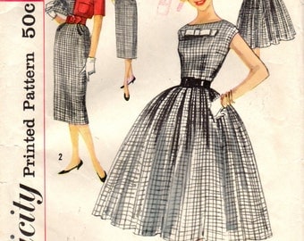 1950s Simplicity 2406 Vintage Sewing Pattern Teen's Dress, Cropped Jacket Size 10 Bust 30