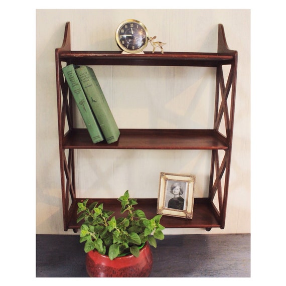 vintage wall shelf brown wooden 3level shelf by ninedoorsvintage