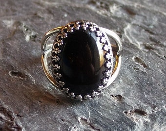 Black onyx ring, antique silver ring, gemstone ring, onyx jewelry, gothic ring, holiday gift ideas, unique Christmas gift